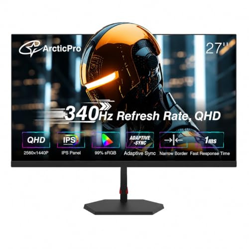 ArcticPro Monitor da gioco da 27 pollici, 300 Hz, QHD 2K, pannello IPS, tempo di risposta 0,5 ms, sincronizzazione adattiva, monitor per computer PC, senza cornice, ultra sottile, 132% sRGB, con