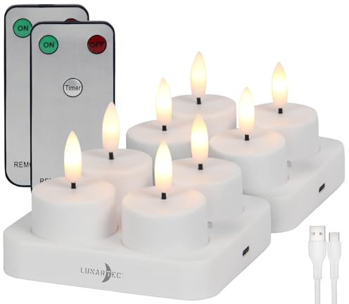 Lunartec wiederaufladbare Teelichter: 8er-Set LED-Akku-Teelichter mit USB-Ladestation, Fernbedienung, Timer (Kerzen, LED Kerzen, Flamme)