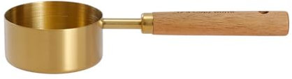 Juego de 4 tazas y cucharas medidoras de acero inoxidable chapadas en oro, mango de madera de acacia, cucharas de pesaje de precisión, café, leche en polvo (dorado, taza medidora de 80 ml)