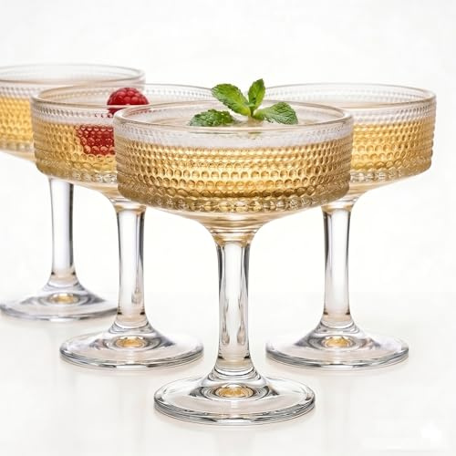 Srgeilzati ribbade coupéglas 4 stycken | martini-glas | vintage cocktailglas 20 cl