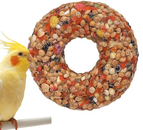 Snack di allenamento per uccelli - denti croccanti a di ciambella per piccoli uccelli | Semi nutrienti e snack a grano per pappagalli, germigelle e fringuelli - giocattoli da forgiatura masticab
