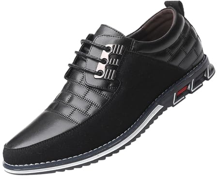 Generisch Chaussures de costume pour homme - Chaussures tendance en cuir avec lacets confortables et respirants pour les loisirs et le travail - Chaussures d'affaires pour enfants, Noir , 50 EU
