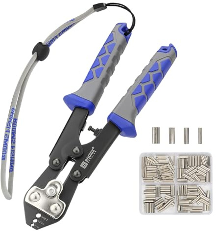 Booms Fishing Crimping Pliers Kit: 8.8in Crimper Tool for Wire & Mono Lines Up to 2.2mm -Includes 140pcs Double Barrel Sleeves - XW42 Saltwater Freshwater Rigging Tool