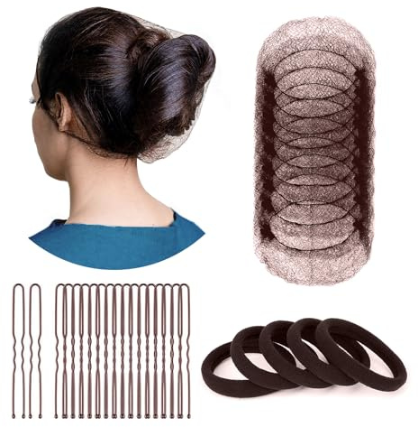ZefeqCo 120Pcs Hair Net Accessories - Brown - 50Pcs Hair Nets (20inch), 45Pcs Hair Pins (6cm), 25Pcs Hair Ties