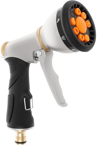 Douchette de jardin avec 9 jets et débit d'eau réglable - Pistolet d'arrosage à une main - Pistolet d'arrosage haute pression pour arroser la pelouse, laver la voiture, le bain des animaux de