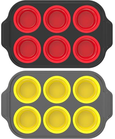 KEGAJEGA 2 moldes grandes para magdalenas, 31 x 18,6 cm, para 6 magdalenas, antiadherentes, para cupcakes, muffins de huevos, brownies pudding