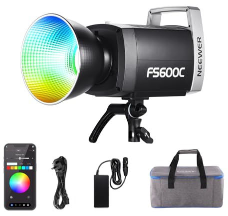 NEEWER Pro 600W RGB LED Video Light APP/2.4G/DMX Control, 2500-7500K 52500lx/1m COB Continuous Output Lighting, CRI95+/TLCI97+ Spotlight with Bag for Studio Photography Recording Streaming, FS600C