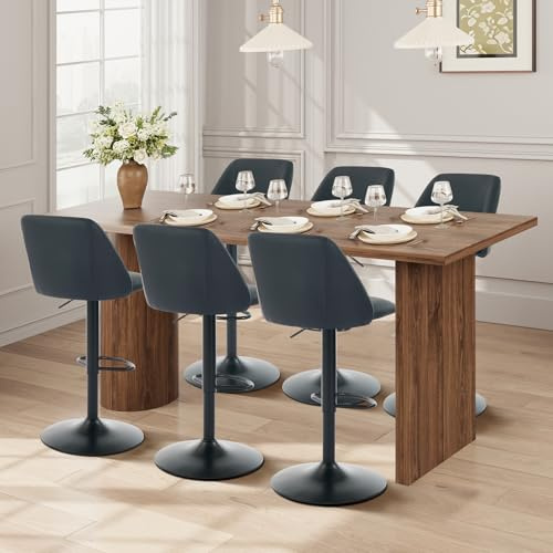 COLAMY Barhocker 6er Set mit Rückenlehne & 360° Drehfunktion, Höhenverstellbar (63,5-84,5 cm), Küchenhocker aus PU-Kunstleder, Stühle für Kücheninsel, Esszimmer oder Home-Bar, Schwarz