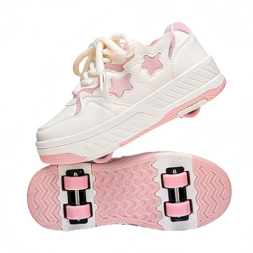 ENEN Chaussure Roller Fille, 2025 Été Basket Roller pour Enfan Chaussure a Roulette Garcon Fille Garçons Roues Basket a Roulette Adolescents pour Extérieur (Rose,38)