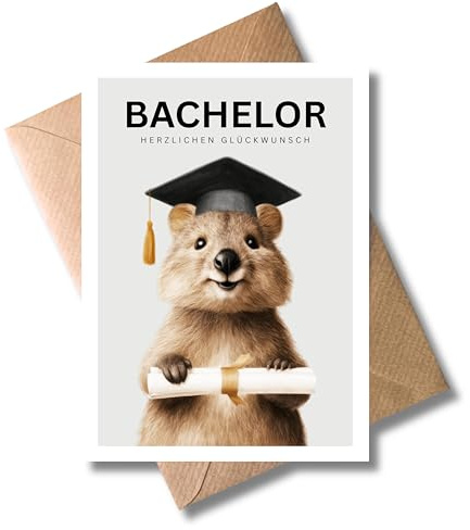 WBdesignz süße Quokka Karte zum bestandenen Bachelor Studium mit Umschlag - Glückwunschkarte für Absolventen Studenten - Uni - Abschlusskarte Graduation (DIN A6)