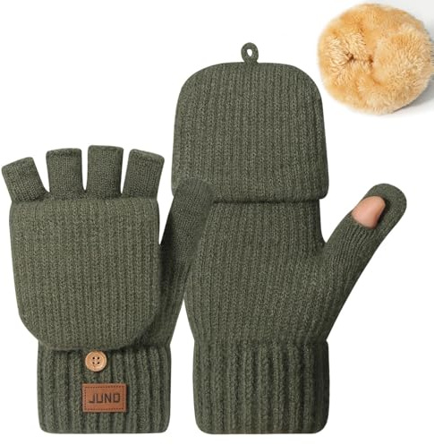Yaopelky Winter Umwandelbare Fingerlose Handschuhe, Gestrickte Fäustlinge mit Daumenkappe, Thermische Halb- und Vollabdeckung, Mehrere Farben, armee-grün, Einheitsgröße