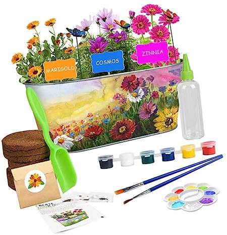OFFSCH Kit de Jardinería para Herramientas y Maceta de Hierro Set DIY para Plantar Flores y Plantas Aromáticas Interior y Exterior para Manualidades Infantiles