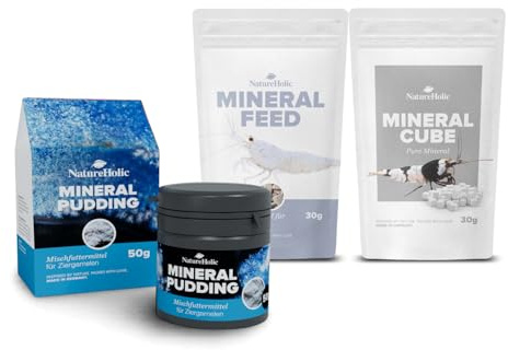 NatureHolic Garnelen Häutungs Booster - Mineralien Bundle mit MineralFeed, MineralPudding & MineralCubes - Unterstützt Häutung & Panzeraufbau - Für Garnelen, Krebse & Schnecken im Aquarium