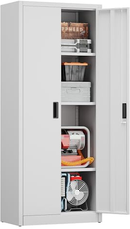 LOCENHU Armoire de classement avec 3 étagères métalliques réglables en hauteur, en tôle d'acier revêtue par pulvérisation, pour garage, cave et bureau, 170 x 70 x 38 cm (blanc)