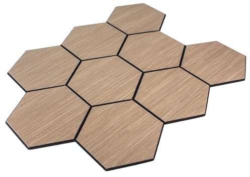 Akustikpaneel Hexagon in Dark Walnut - 727x600 mm - mit PET-Filz - 4 Stück | Für dekorative Wandakzente und bessere Raumakustik mit Hexagon-Paneelen, 727x600 mm, 4 Stück, Holzfurnier, Dark Walnut