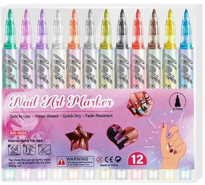 Set Di Pennarelli Unghie 12 Pezzi Con Lunga Durata Asciugatura Rapida E | Per Disegnare, Dipingere, Puntinare E Tracciare Linee Per Casa Salone Manicure Decorazione Ricalco