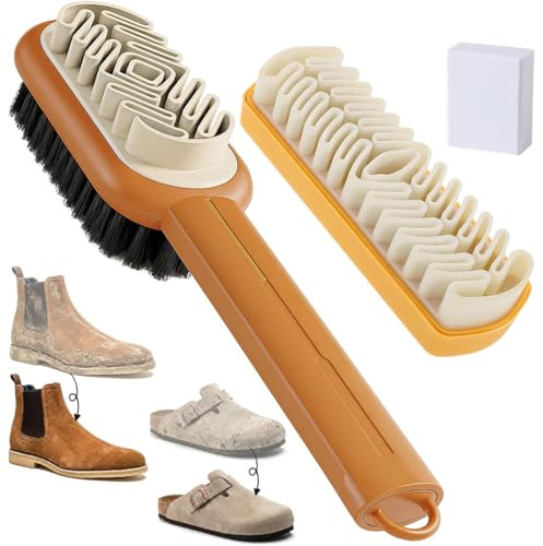 LEPGUYO Kit Limpieza Ante 3 Piezas, Cepillo Zapatos + Cepillo Doble Cabeza + Goma Ante, Para Zapatos Sneakers Ante Nobuk Terciopelo Limpieza Profunda