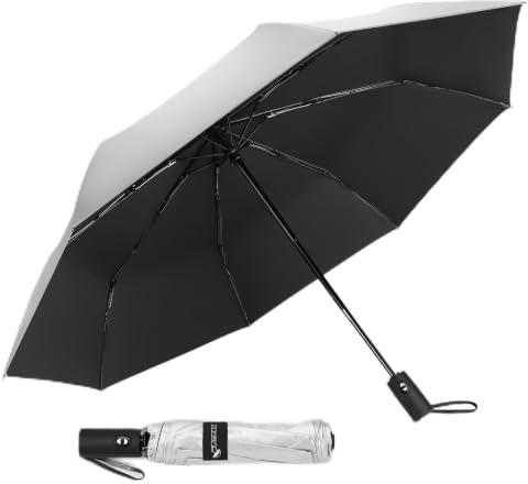 ZOMAKE Regenschirm Sturmfest UV Schutz,Taschenschirm Automatik Auf und Zu,Klein Leicht Stabil Sonnenschirm Kompakt Tragbar 8 Rippen für Herren Damen(Silber Schwarz)