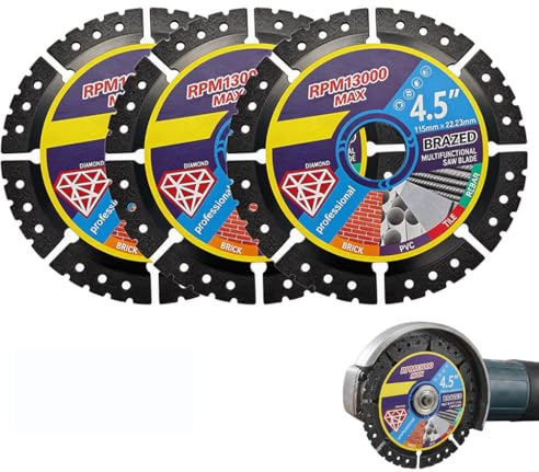 3Pcs Diamond Multi-Purpose Saw Blades 115mm/4.5 Inch, 1.2mm Ultra Thin Angle Grinder Discs Professional Diamond Saw Blade Set for Dry/Wet Cutting Tiles Concrete Steel Marble PVC & Wood
