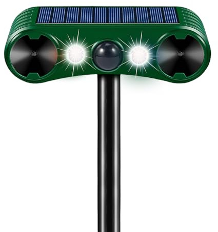 Répulsif Chat Ultrason, Repulsif Chat Solaire 2 LED, Répulsif Chat Exterieur Étanche avec Détecteur de Mouvement, Répulsif Animaux pour Anti Chats Chiens Souris Ratons Oiseaux