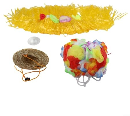 Eawfgtuw Sommer Strand Gras Rock Veranda Gans Kostüm mit Strohhut, Hawaiianischer Rasen Ornament Kleidung für Gartendekoration, nur gelbes Outfit (ohne Statue), 20 x 19 x 5 cm