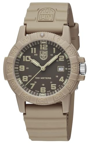 Luminox Leatherback SEA Turtle XS.0326 Herren Outdoor Uhr – Quarz, Gehäuse aus glasfaserverstärktem Verbundmaterial 44 mm, Polyurethanarmband, Beige, 10 bar wasserdicht, Datum, Leuchtzeiger