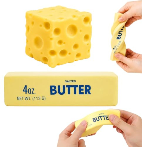 2 Pcs Butter Cheese Squishy,Jouets Anti-Stress en Forme de Bâtonnets Beurre
