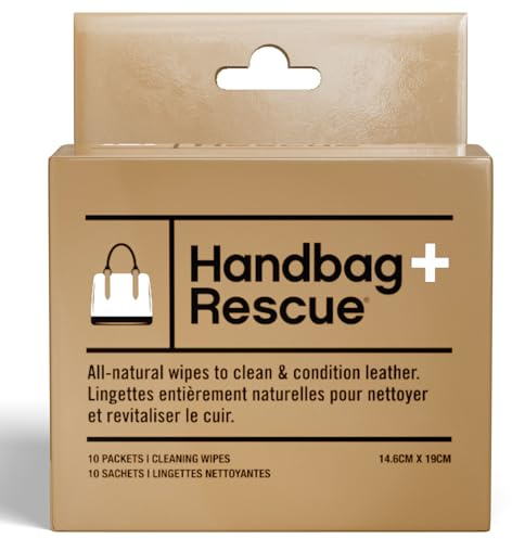 HandBagRescue All-Natural Cleaning Wipes. Remove Dirt & Surface Stains & Conditions Leather Handbags with Essential Oil. Box of 10 Individually Wrapped Wipes.