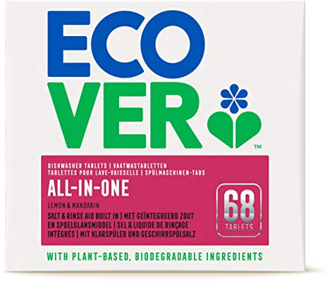 Ecover All-In-One Spülmaschinen-Tabs Zitrone & Mandarine (68 Stück/1,4 kg), Multi-Tabs für eine kraftvolle Reinigung, Ecover Spülmaschinentabs mit Klarspüler und Geschirrspülsalz