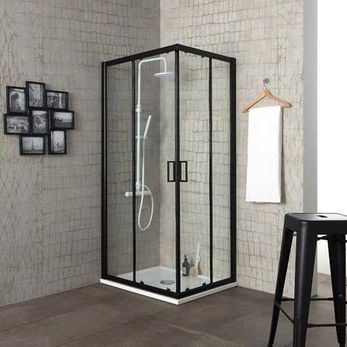Kiamami Valentina - Cabine de douche 90x90 avec profilé noir mat et verre transparent, h 190 | City