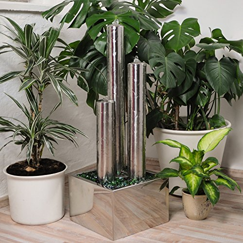 Köhko 85 cm Springbrunnen 22003 aus gebürstetem Edelstahl mit LED-Beleuchtung Säulenbrunnen