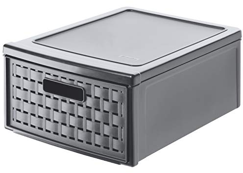 Rotho Country Boîte à tiroirs 8,3l avec 1 tiroir en rotin, Plastique (PP) sans BPA, anthracite, klein/8.3l (35.0 x 26.0 x 14.5 cm)