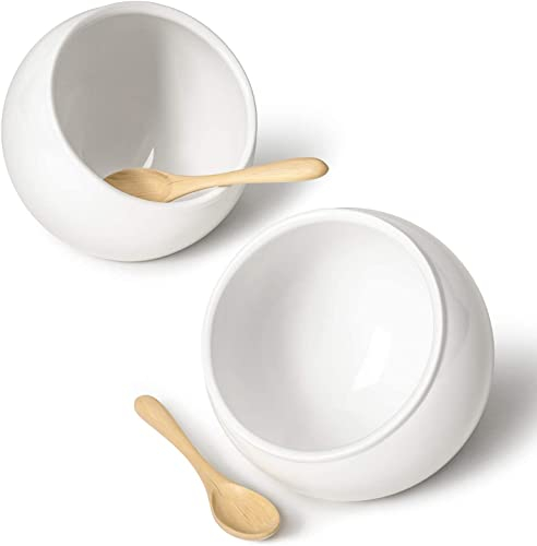 LE TAUCI - Salero con cucharas de madera, 12 oz, salero y pimentero, juego de 2, color blanco