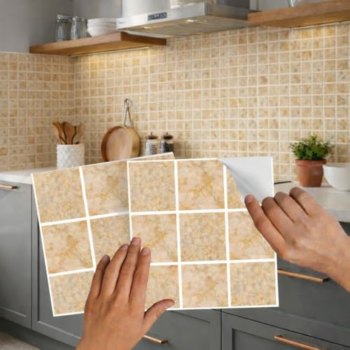 Pack of 20 Traditional Modern Art Tile transfers Stickers Peel and Stick backsplash-Room Decor self Adhesive Oil Proof Vintage Victorian Moroccan Black Cream Mosaic (9 Square Cream)