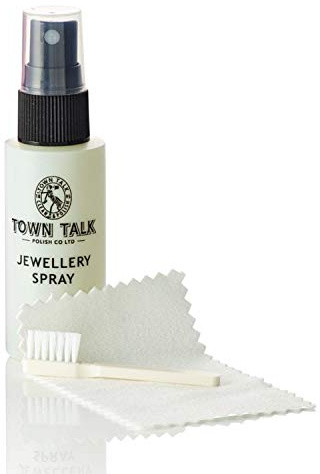 Town Talk - Spray para joyas con paño y cepillo, para un brillo perfecto, para limpiar oro, platino, plata, piedras preciosas y bisutería