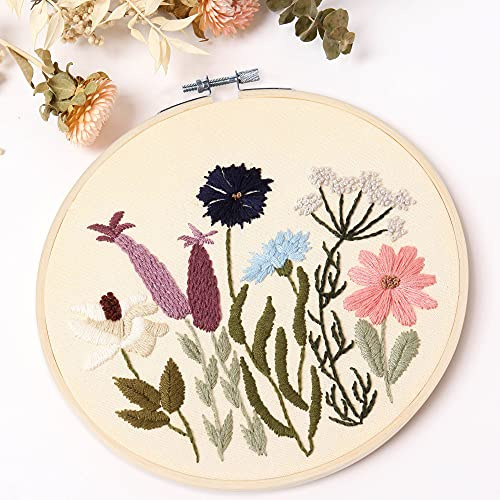 Broderi kit för nybörjare 4 set, hand gör-det-själv korsstygnssats, 4 st bambubroderi ring, 4 st växter blommor broderi mönster och trådar, lätt för nybörjare att lära sig ..