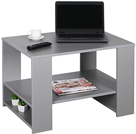 RICOO Couchtisch mit Stauraum Wohnzimmertisch Holz WM090-PL Coffee Table 72 x 50 x 50 cm Tisch Wohnzimmer Sofatisch klein Couch Platingrau