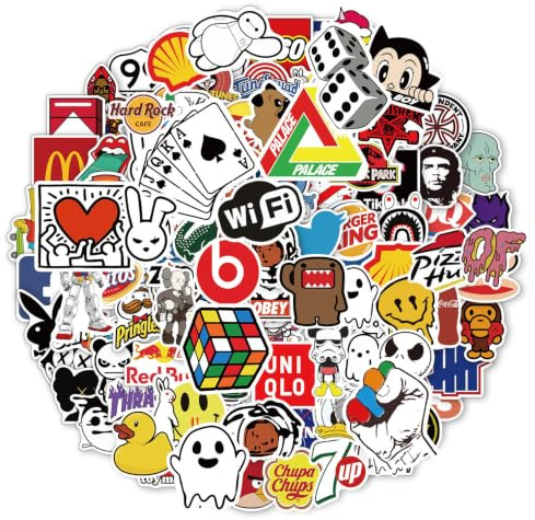 Cool Brand Stickers, 100pcs Street Fashion Cartoon Aesthetic Stickers, Waterproof Vinyl Graffiti Decals for Guitar Luggage Skateboard Bicycle, Teens and Adults
