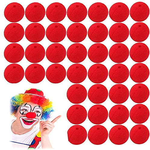 QIUMING 40 Stück clownsnasen Rot Clown Nase | Schaumstoff clownsnase Erwachsene Accessoires für Halloween Weihnachten Kostüm Neuheit Karneval