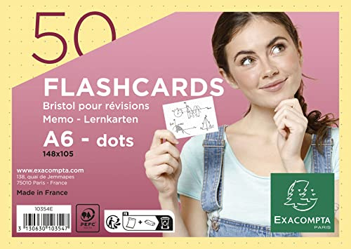 Exacompta 10354E 50er Pack Karteikarten gepunkted DIN A6 ideal für die Schule, zum Lernen von Vokabeln Flashcards Memo Lernkarten Lernkartei 148 x 105 mm gelb