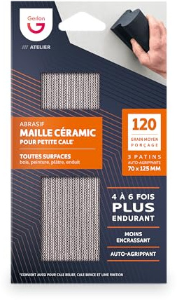 Gerlon Recharge Abrasif Super Resistant - Lot de 3 Maille Ceramic - 70 125 MM Grain moyen (120), Neutre
