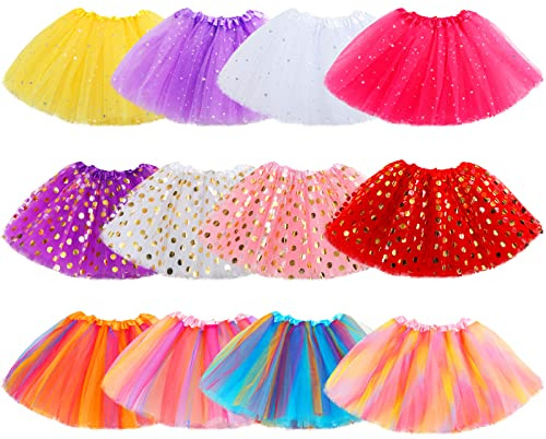 JaGely 12 Pcs Girls Ballet Tutu Skirt Christmas Costumes for Toddler Girls 4 to 8 Years Old, Layered Princess Kids Tutu Skirt Rainbow Easter Costumes for Christmas Birthday Party Supply and Favor