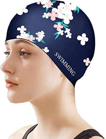 Badekappe Frauen, Silikon-Badekappen für langes Haar, rutschfeste, wasserdichte Badekappen für Damen und Erwachsene, Bequeme Badekappe, Schwimmkappen, passend für lockiges, kurzes, mittellanges