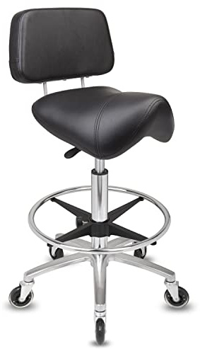 Staboos Rollhocker bis 160 kg - Premium Sattel Sitz mit Lehne - Praxishocker (Premium Rollen und Fußstütze) Drehhocker höhenverstellbar (55 cm bis 75 cm) Sattelhocker