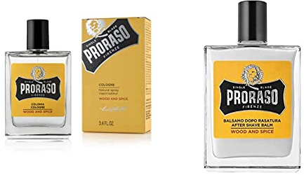 Proraso Eau de Cologne Wood & Spice, 100 ml & Wood and Spice After Shave Balsam, 100 ml