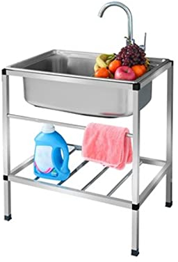 Tragbares Waschbecken, Edelstahlspüle, Küchen-Multifunktionsspüle，mit Armatur, Freistehend Mobiles Spültisch Outdoor Garten Campimg spüle mit Abfluss Sieb und Abflusssieb für Küche Verpflegung ( Size