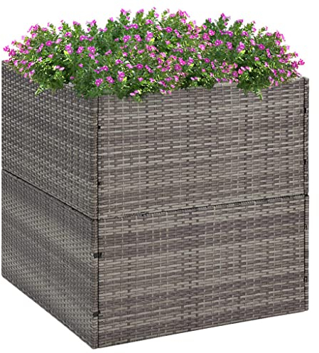 homiuse Jardinera ratán sintético Gris 80x80x80 cm Jardinera Rectangular Huerto Urbano Exterior Maceteros Grandes Exterior Macetas Exterior Grandes Maceta Rectangular Jardineras Exterior