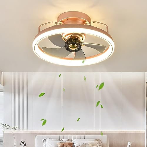 YFouCnd I Modern Smart Ceiling Fan Light with Remote/APP Control, Shake Head Ceiling Fans with Lights LED Dimmable 6 Speeds Reversible Ceiling Fan for Bedroom Living Room,Rose Gold