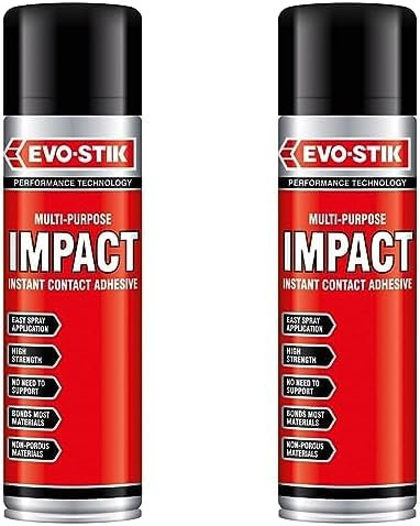 EVO-STIK 30611502 Impact Adhesive Spray, Bonds Immediately on Contact, High Shear Strength, Colour: Translucent Amber, Size: 200ml Spray Can (Pack of 2)