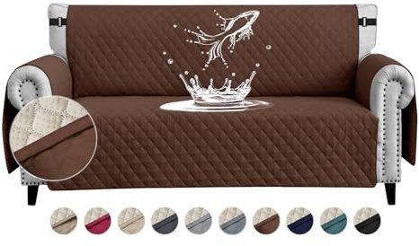 FIGOOO wasserdichte Sofabezug 3 Sitzer Dicke Sofaschoner Wasserdicht Gesteppte Sofa Überzug mit Seitentaschen Sofaüberwurf rutschfest Kratzfest für Haustiere Hunde Katzen,Dunkelbraun